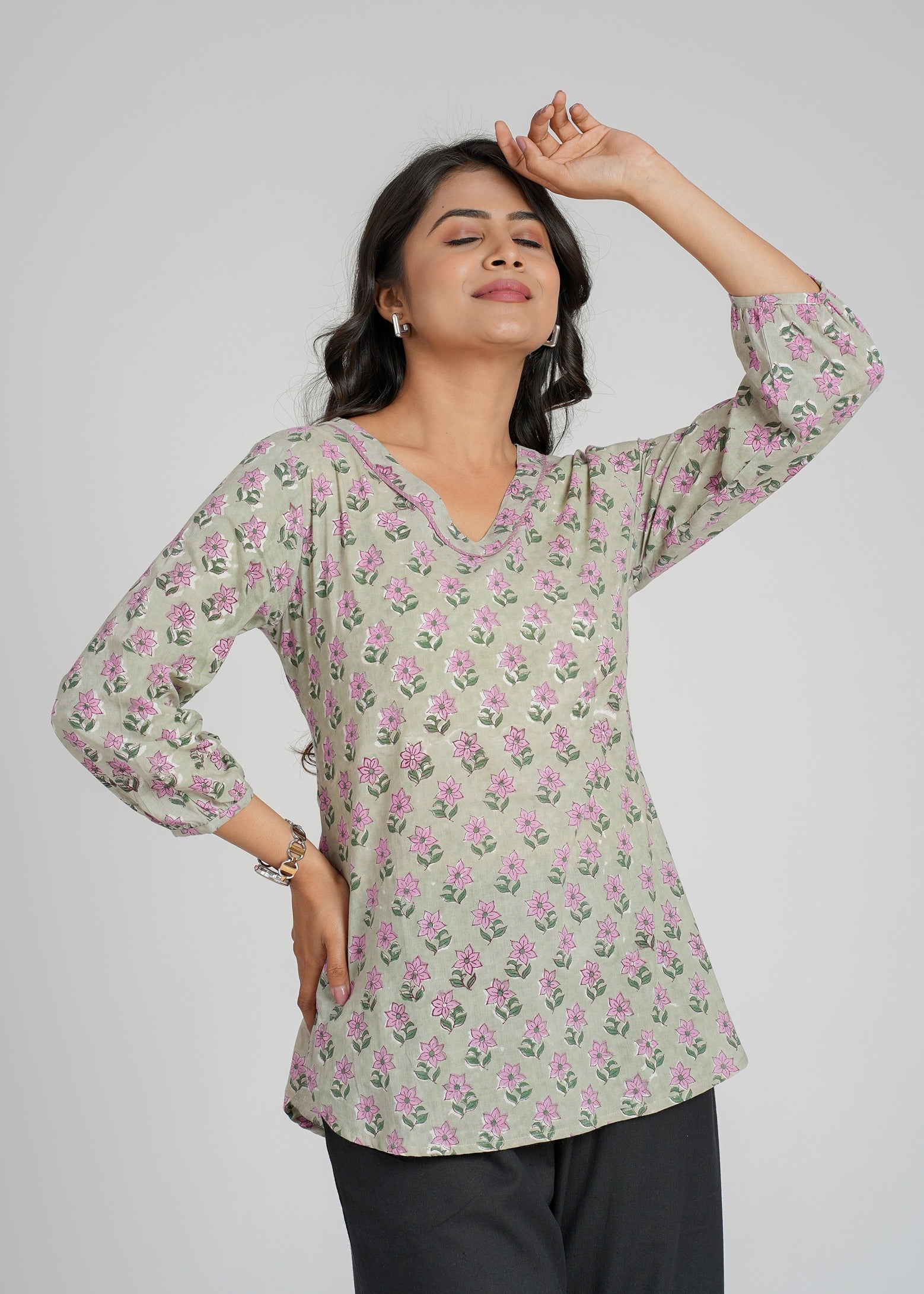 Block Printed Cotton Short Kurti