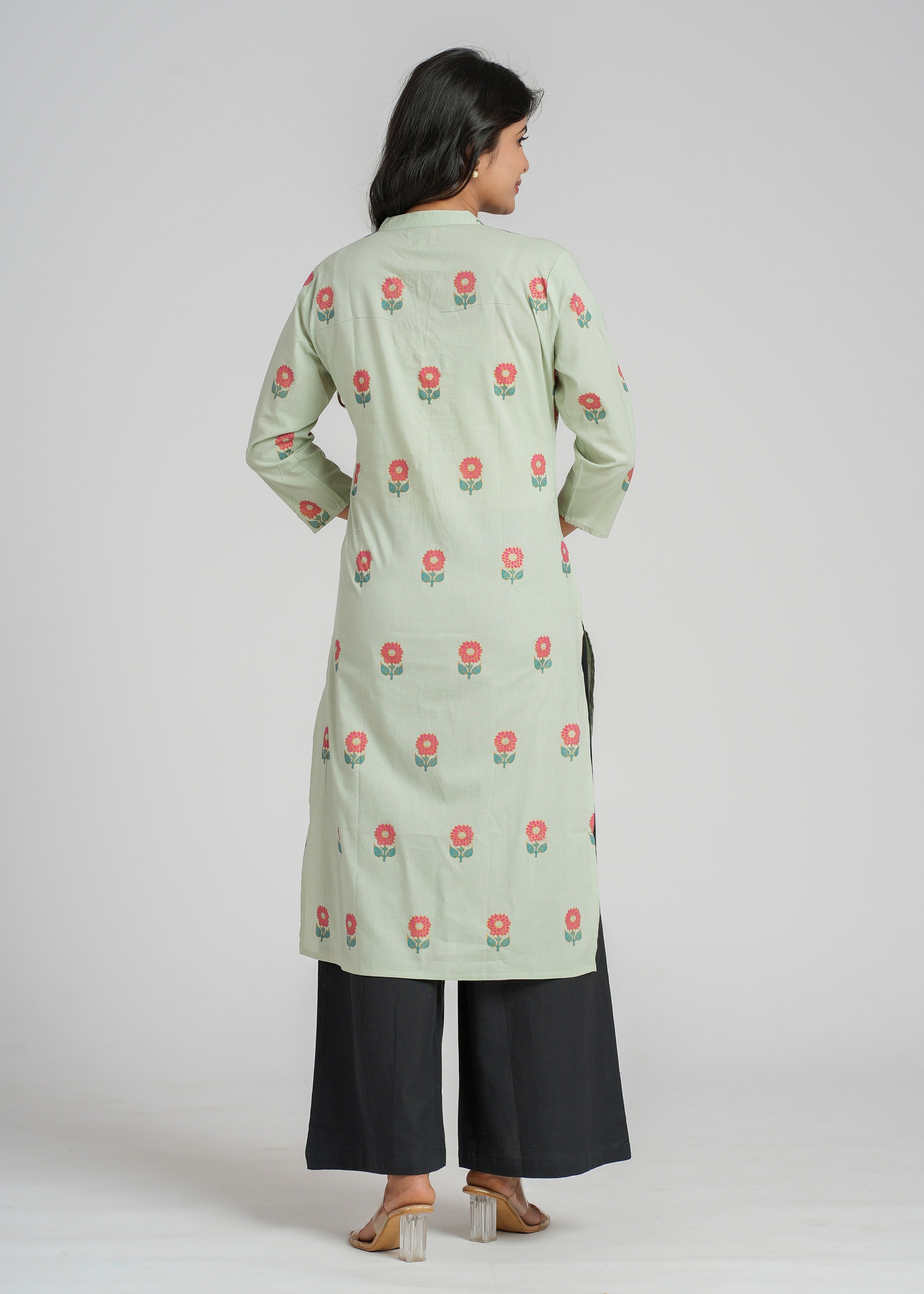 Green Block Printed Cotton  Kurta
