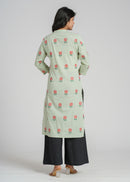 Green Block Printed Cotton  Kurta