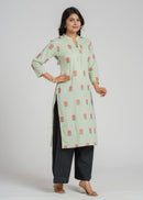 Green Block Printed Cotton  Kurta