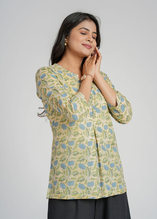 Block Printed Cotton Short Kurti