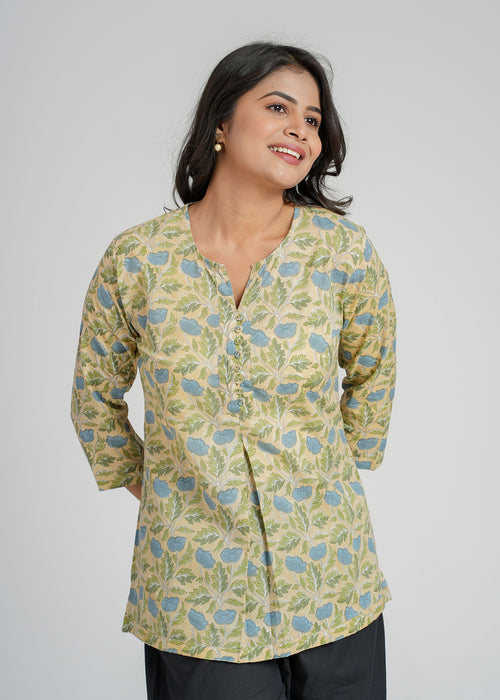 Block Printed Cotton Short Kurti