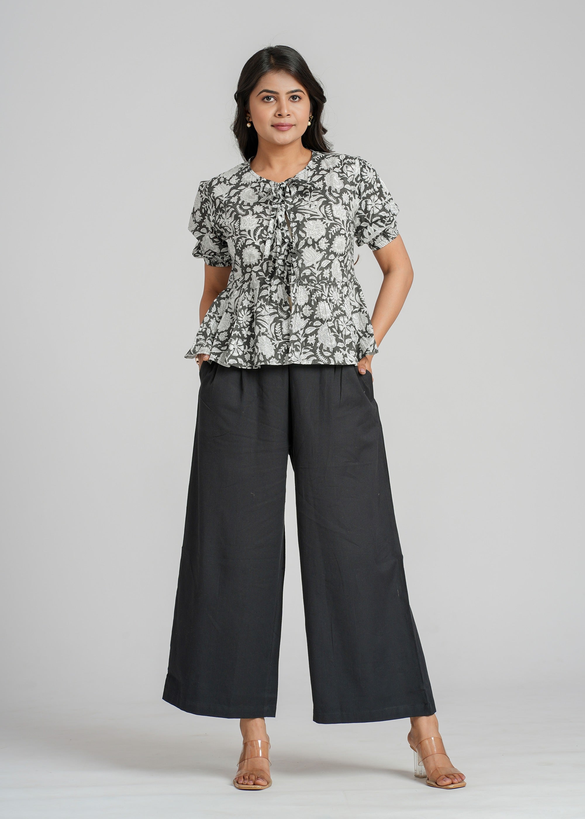 Black Block Printed Short Top