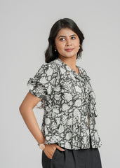 Black Block Printed Short Top