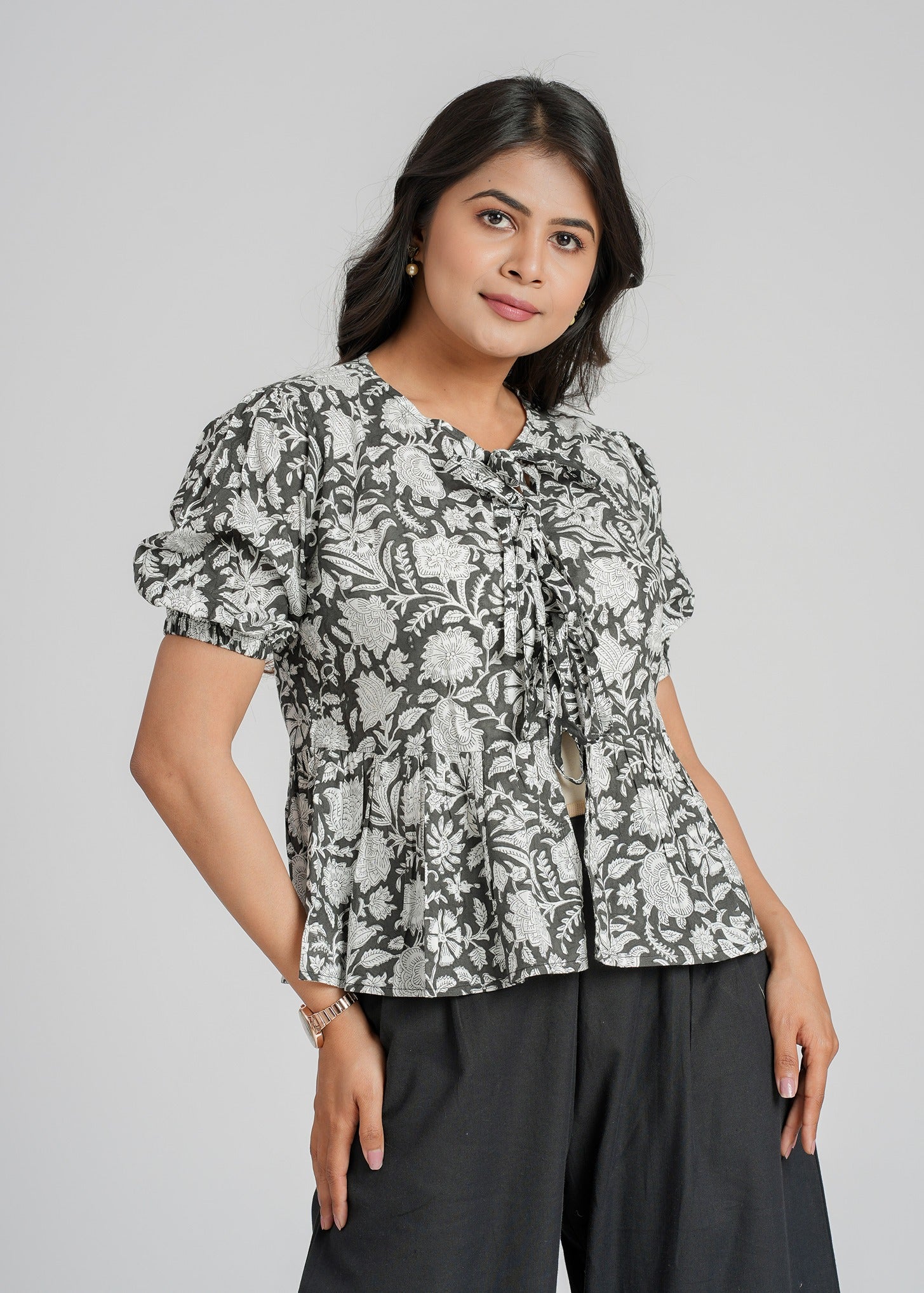 Black Block Printed Short Top