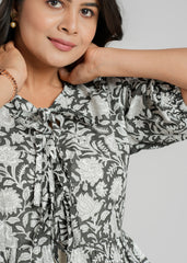 Black Block Printed Short Top