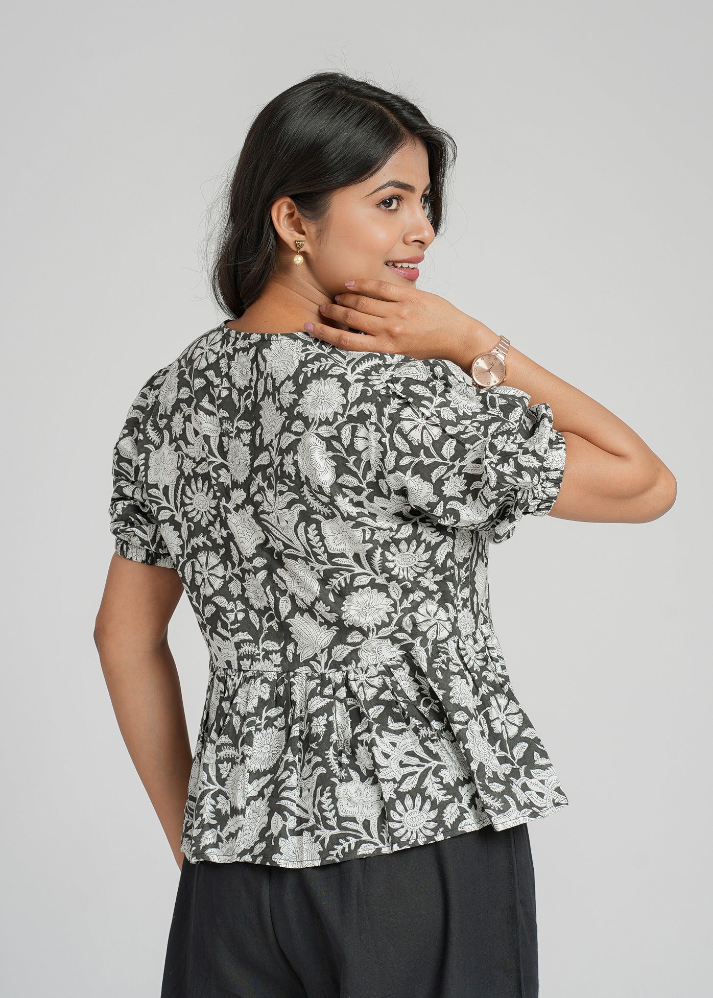Black Block Printed Short Top