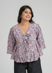Purple Block Printed Short Top