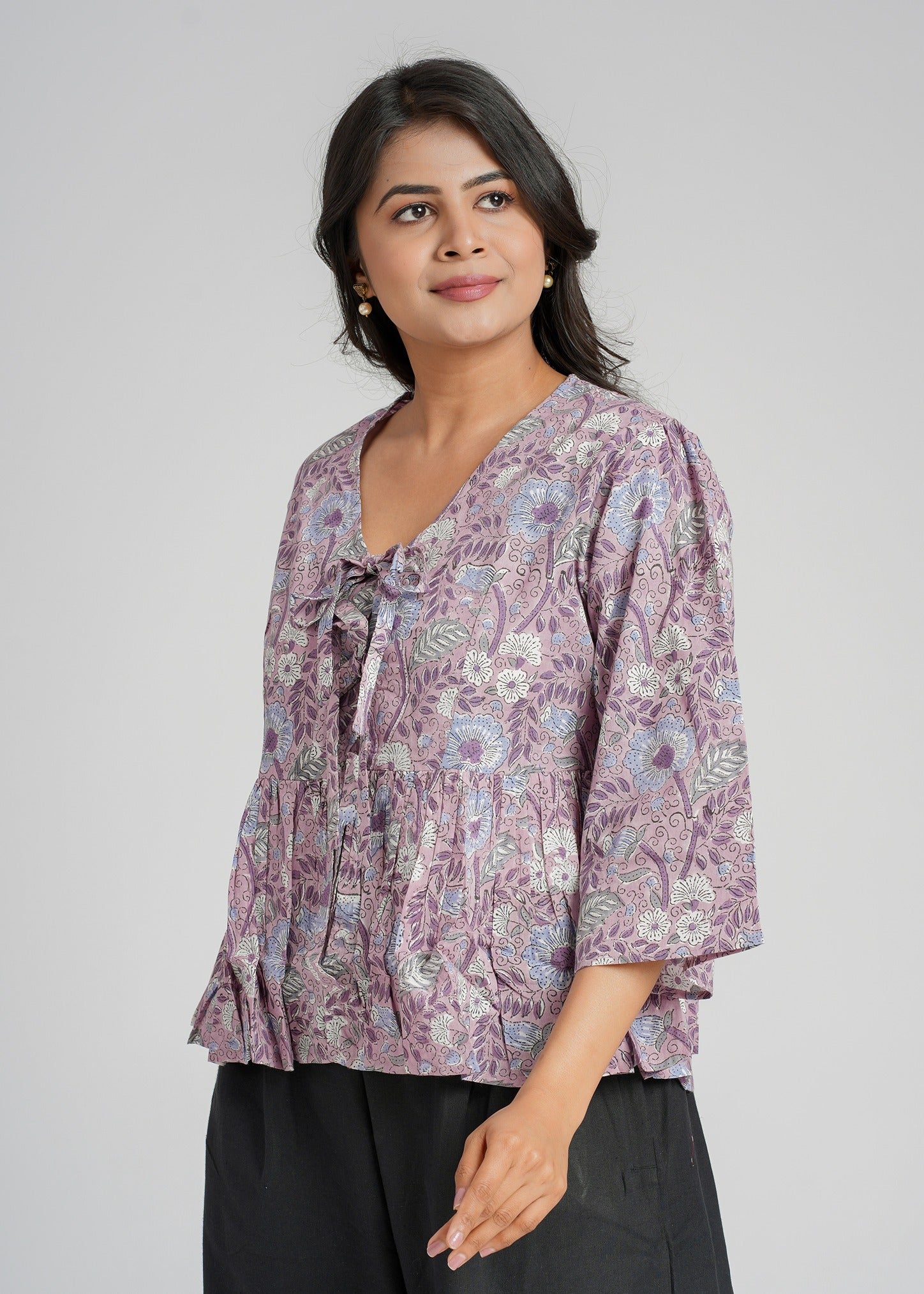 Purple Block Printed Short Top