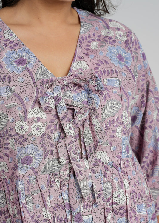 Purple Block Printed Short Top