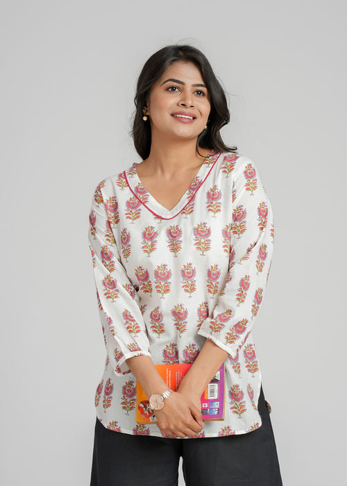 Block Printed Cotton Short Kurti