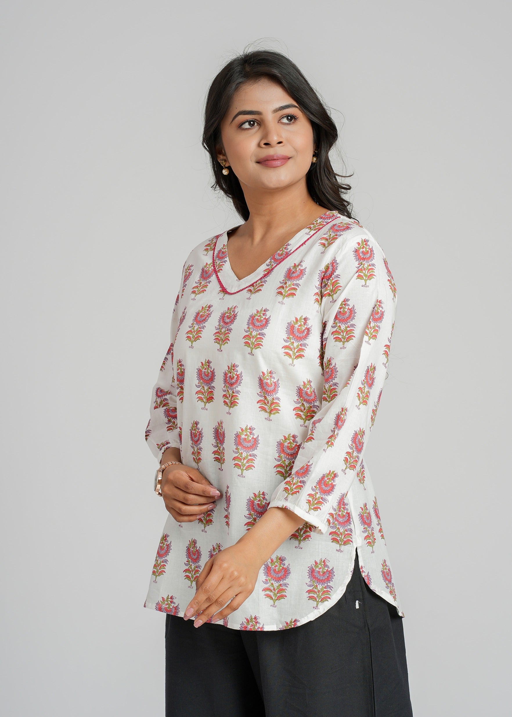 Block Printed Cotton Short Kurti