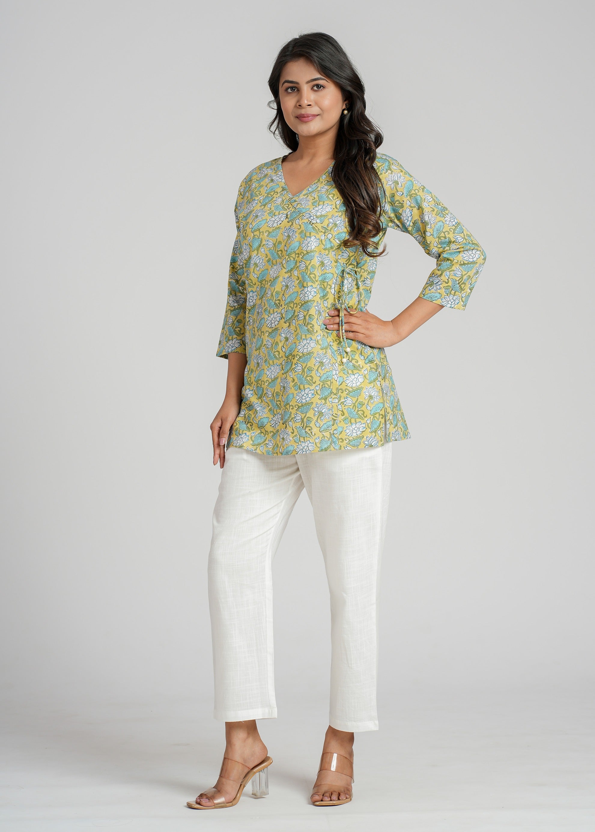 Green Block Printed Short Kurti