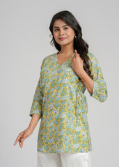 Green Block Printed Short Kurti