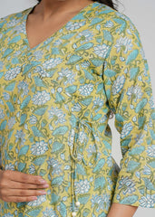 Green Block Printed Short Kurti