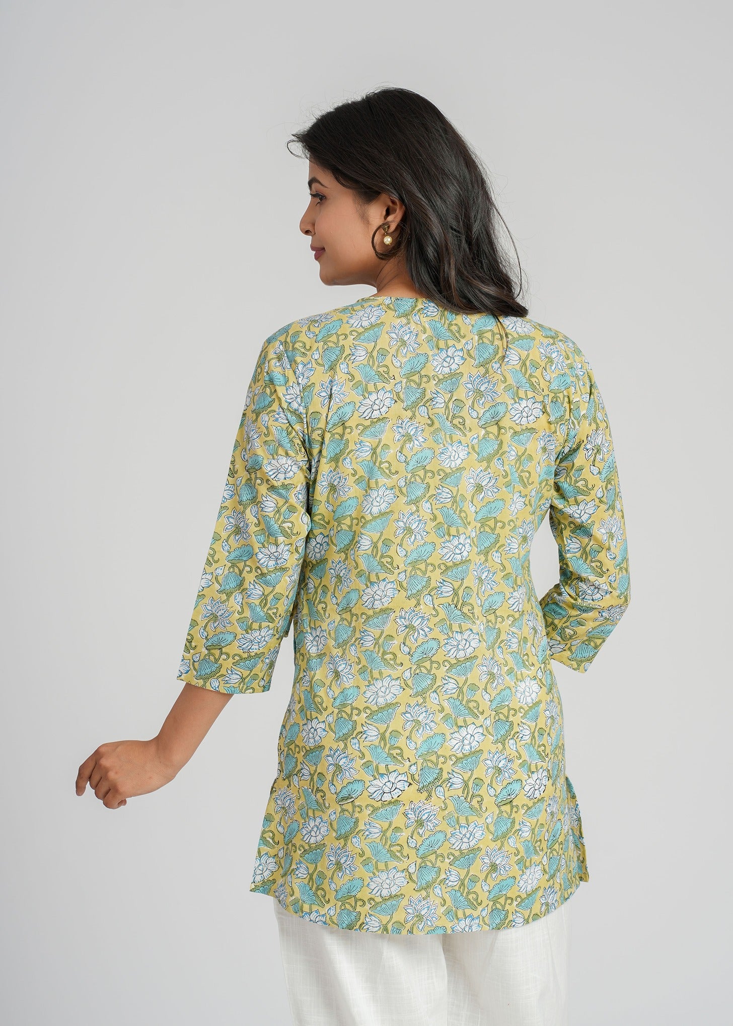 Green Block Printed Short Kurti