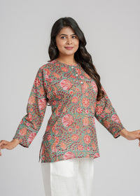 Block Printed Cotton Short Kurti