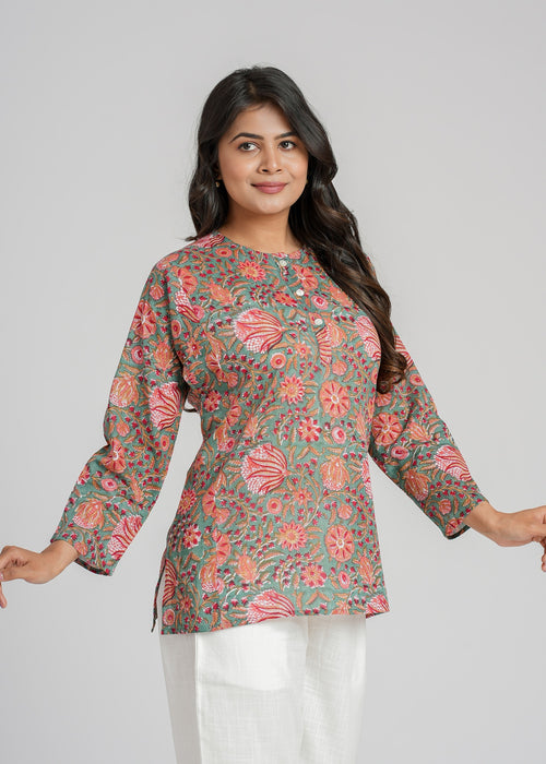 Block Printed Cotton Short Kurti