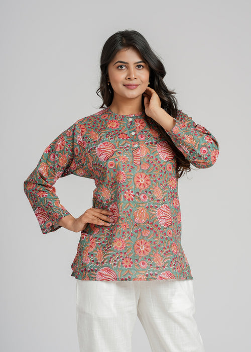 Block Printed Cotton Short Kurti