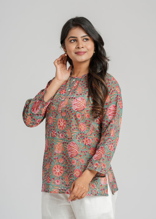 Block Printed Cotton Short Kurti