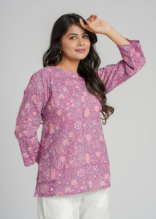 Block Printed Cotton Short Kurti