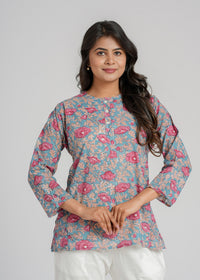 Block Printed Cotton Short Kurti