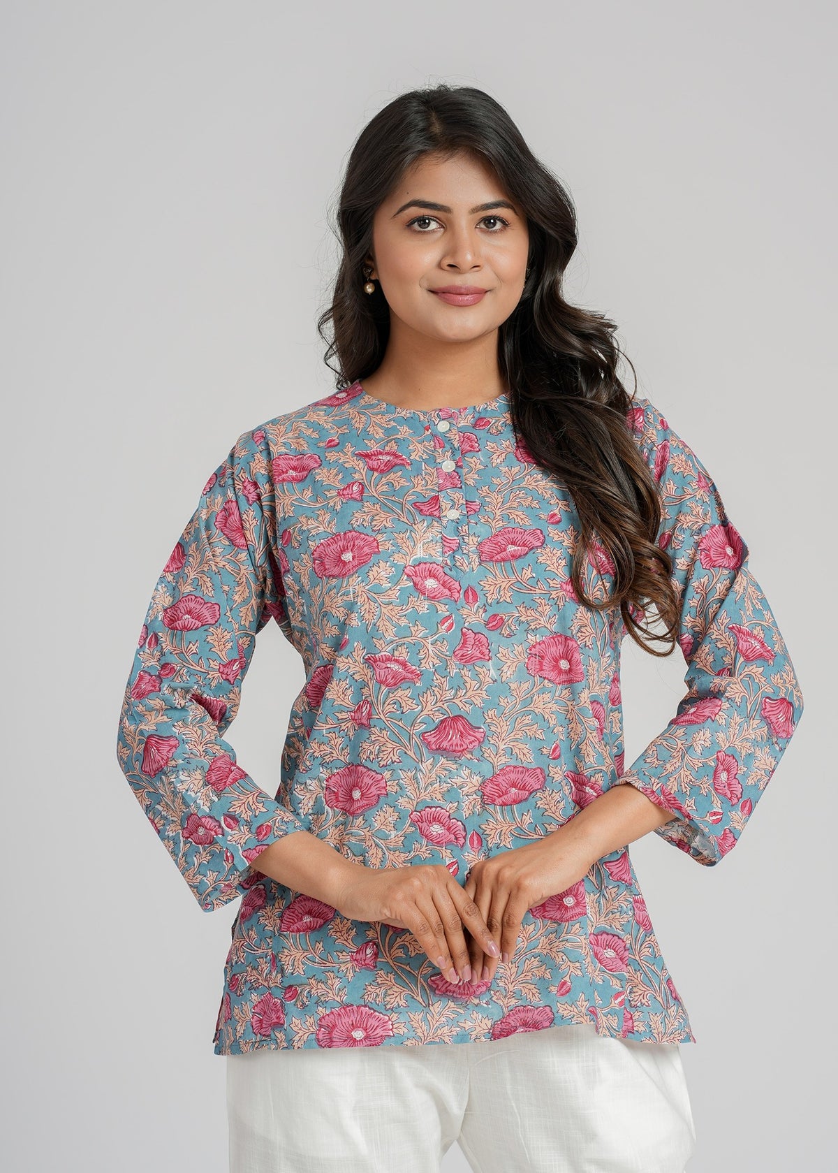 Bougainvillea Block Printed Short Kurti