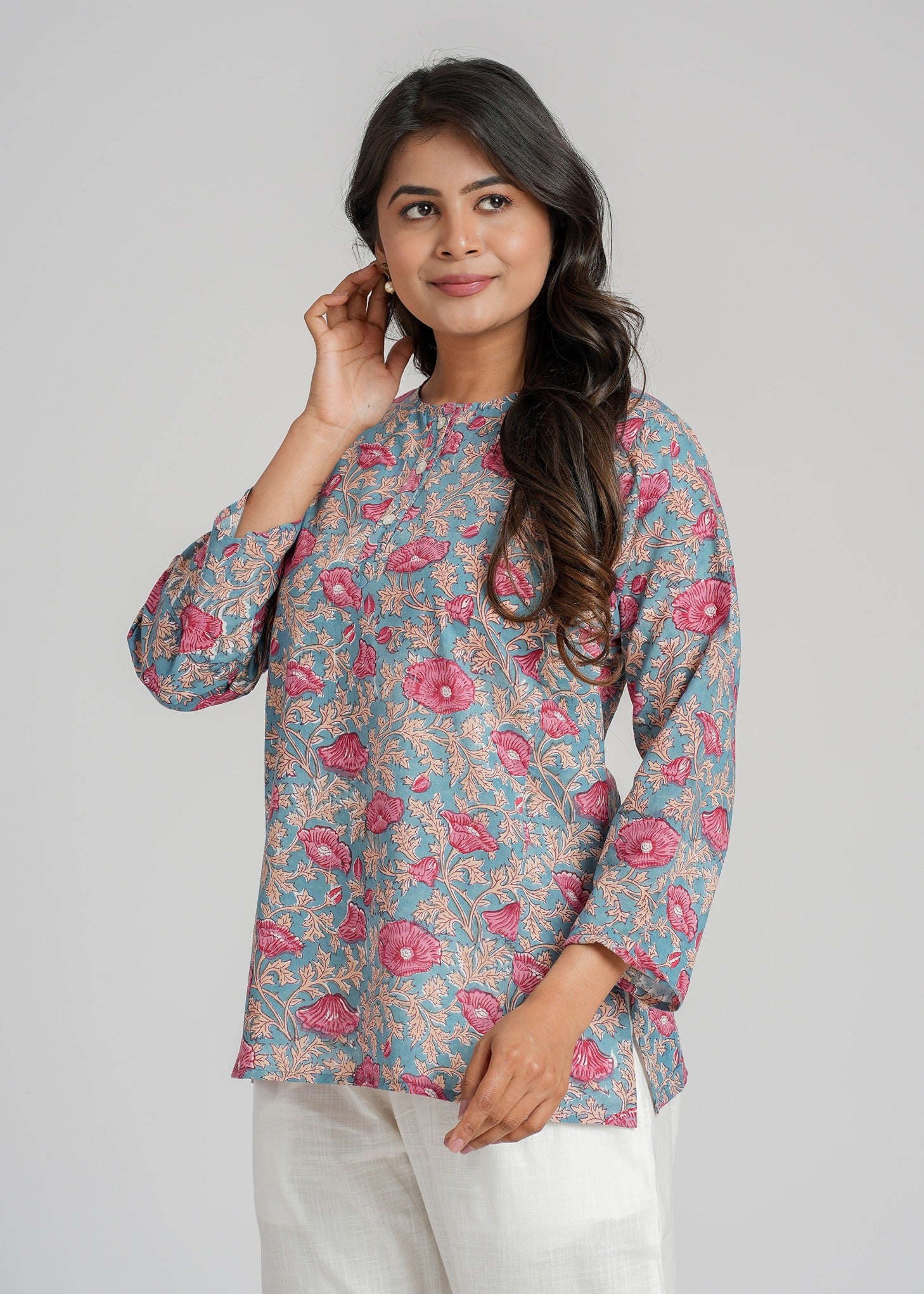 Bougainvillea Block Printed Short Kurti