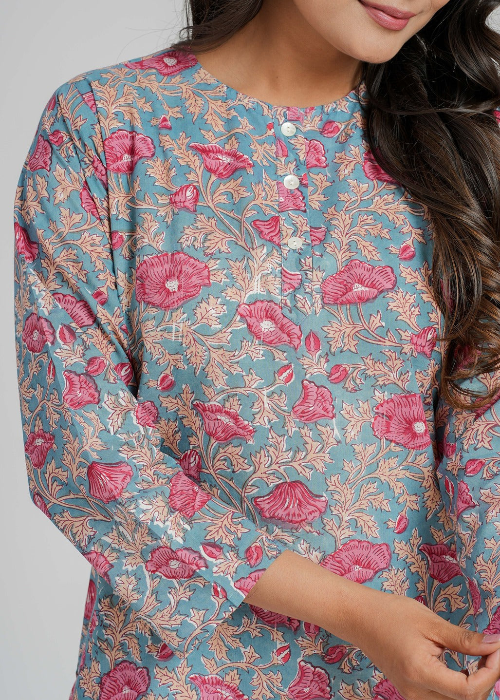 Bougainvillea Block Printed Short Kurti