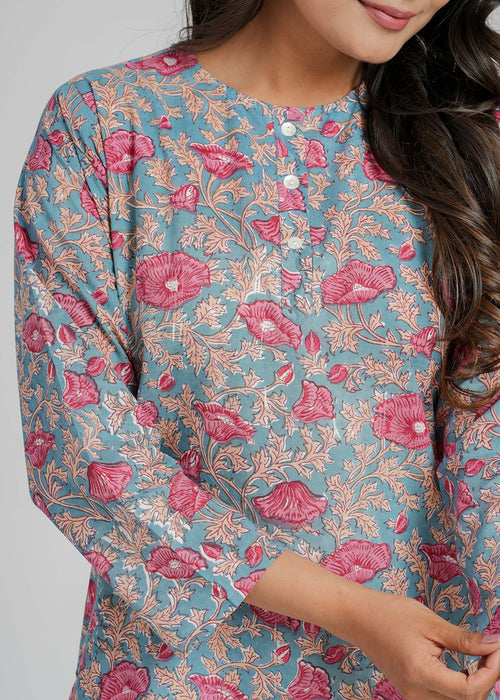 Block Printed Cotton Short Kurti