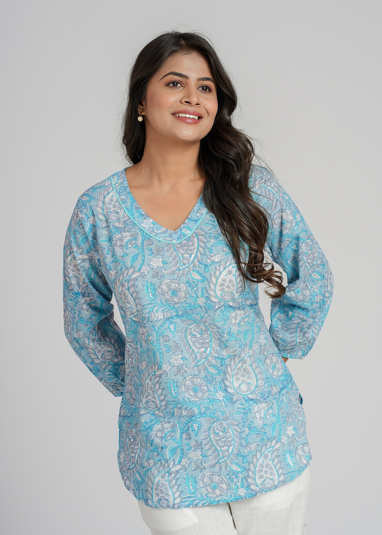 Block Printed Cotton Short Kurti