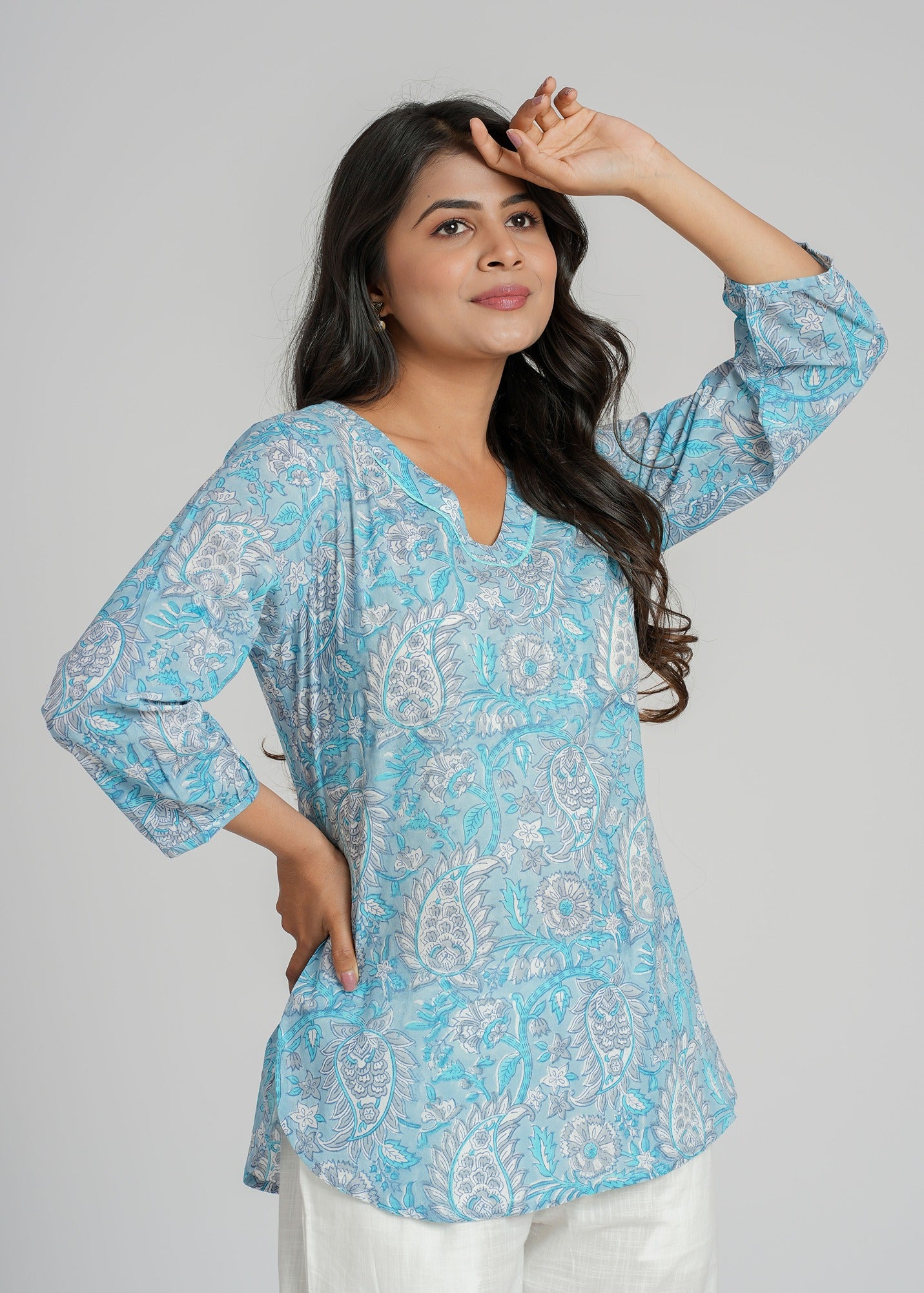 Block Printed Cotton Short Kurti