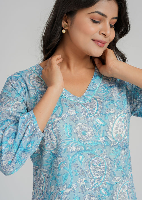Block Printed Cotton Short Kurti