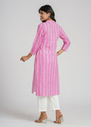 Pink Zig-Zag Cotton Printed Straight Kurta