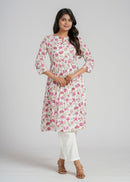 Magenta Zinnia Block Printed Cotton  Kurta