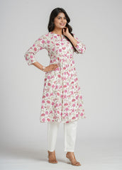 Magenta Zinnia Block Printed Cotton  Kurta