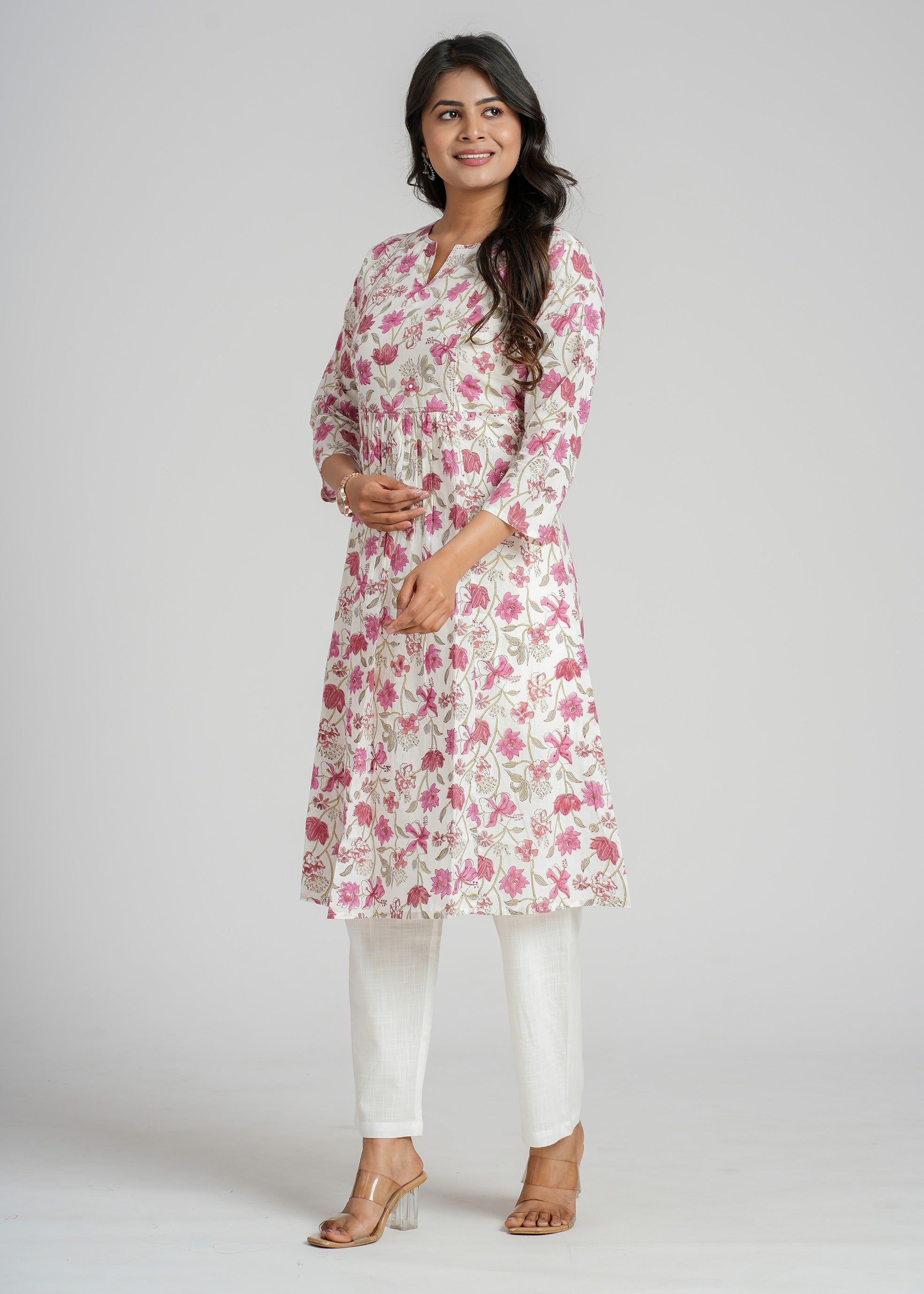 Magenta Zinnia Block Printed Cotton  Kurta