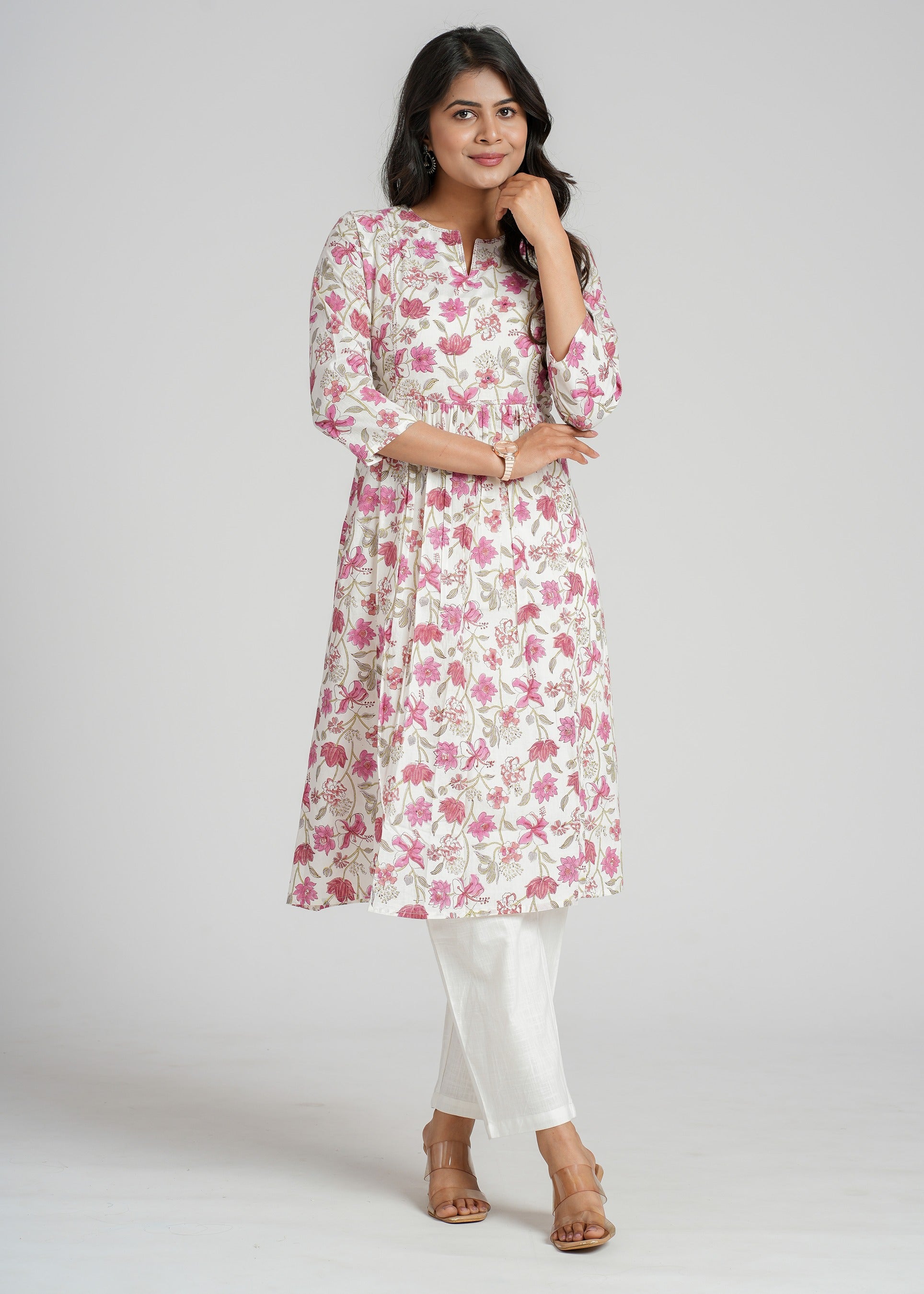 Magenta Zinnia Block Printed Cotton  Kurta