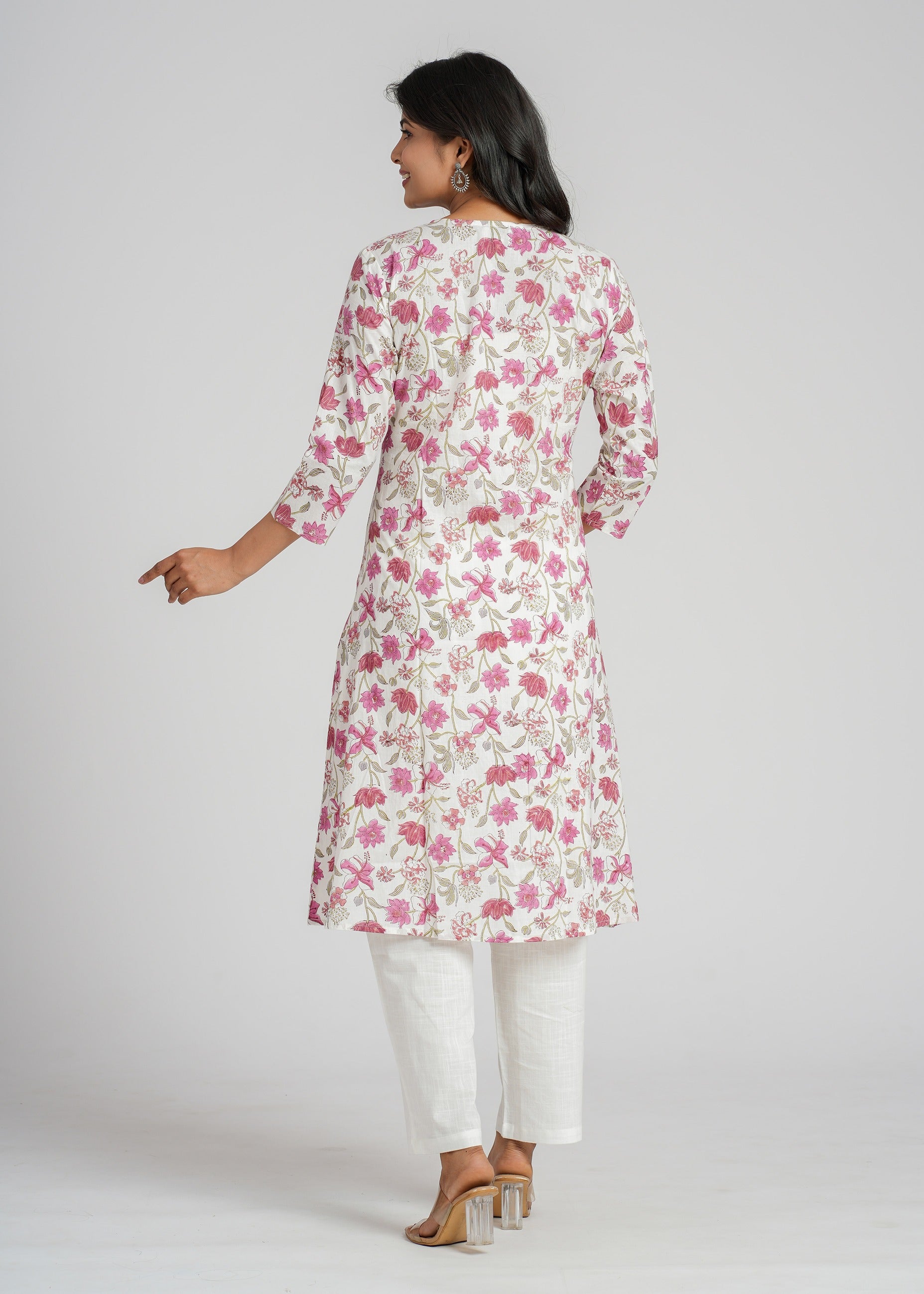 Magenta Zinnia Block Printed Cotton  Kurta