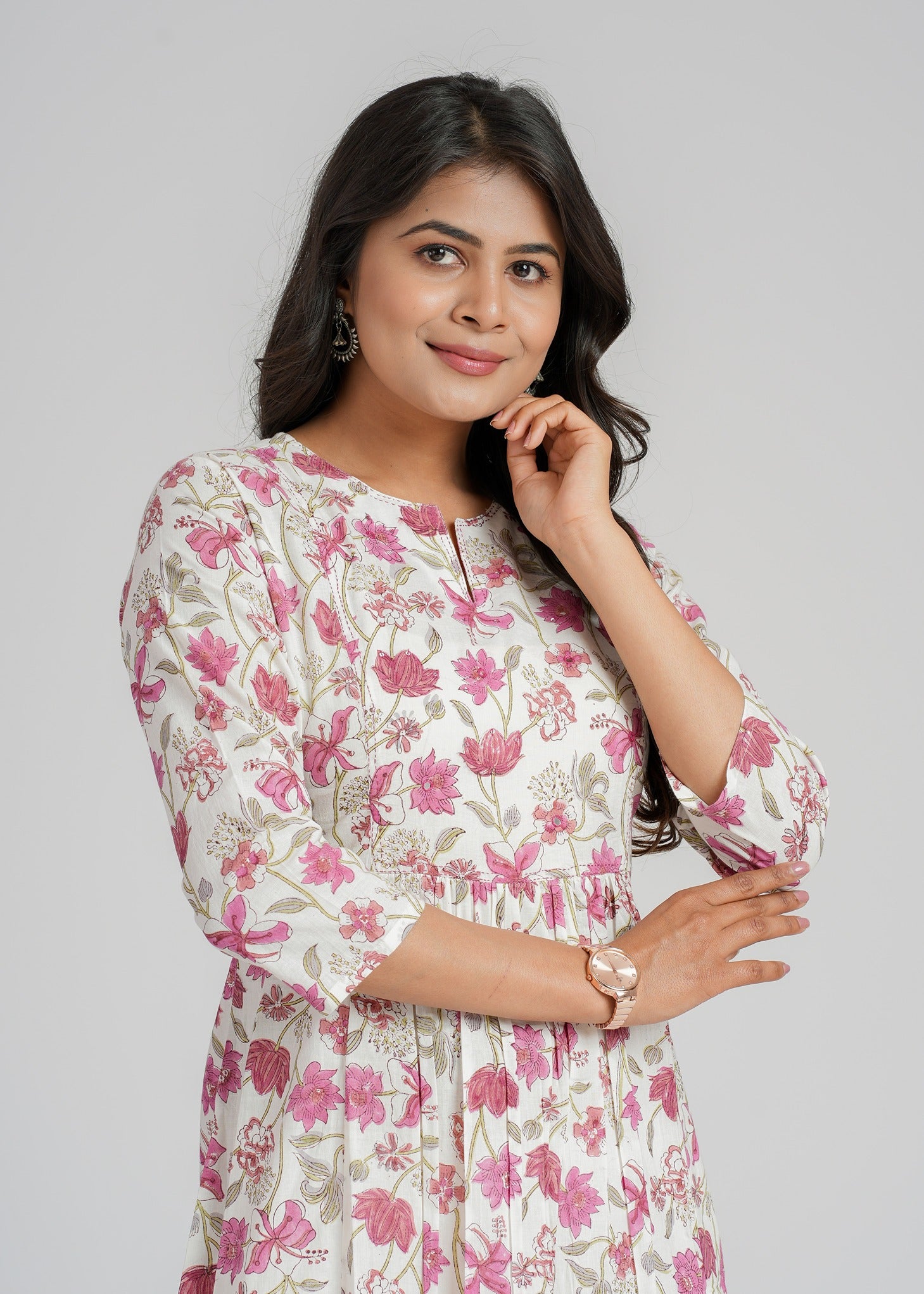 Magenta Zinnia Block Printed Cotton  Kurta