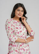 Magenta Zinnia Block Printed Cotton  Kurta