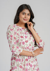 Magenta Zinnia Block Printed Cotton  Kurta
