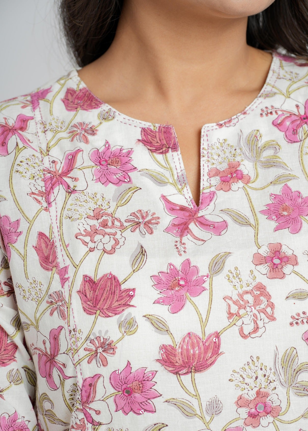 Magenta Zinnia Block Printed Cotton  Kurta