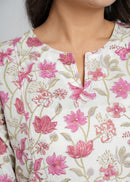 Magenta Zinnia Block Printed Cotton  Kurta