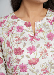 Magenta Zinnia Block Printed Cotton  Kurta