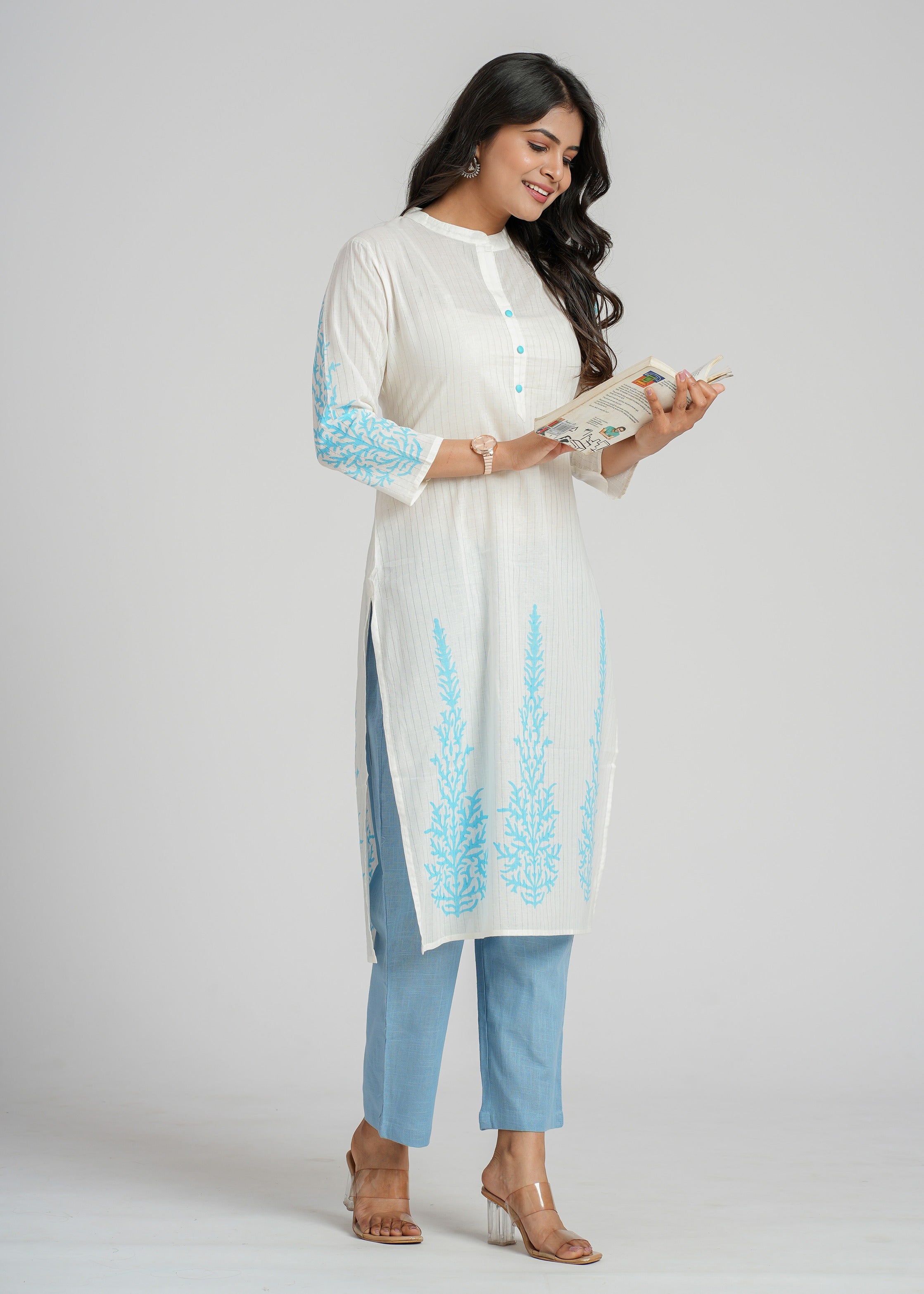 White Cotton Block Printed Kurta