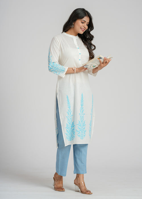 White Cotton Block Printed Kurta