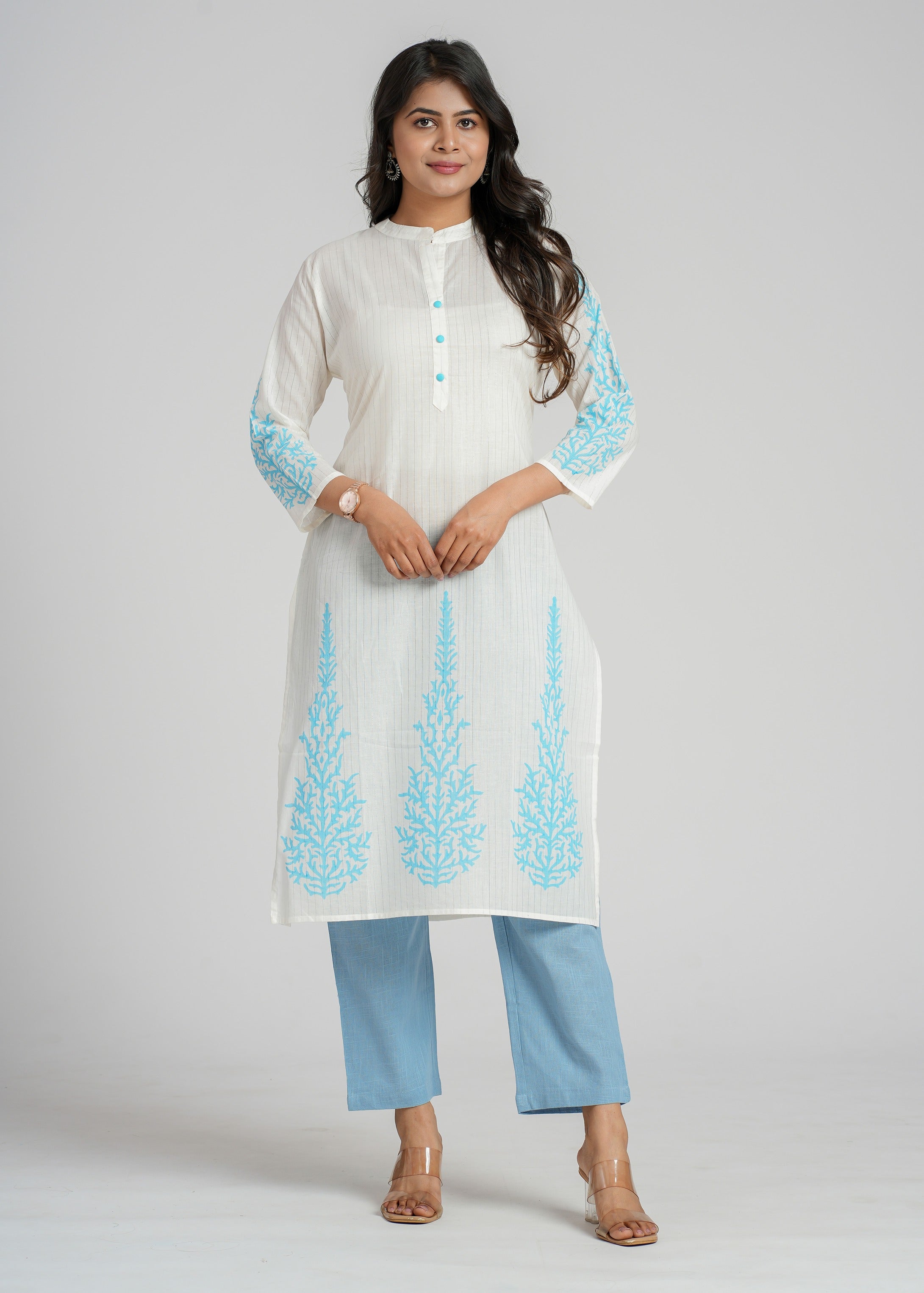 White Cotton Block Printed Kurta