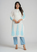 White Cotton Block Printed Kurta