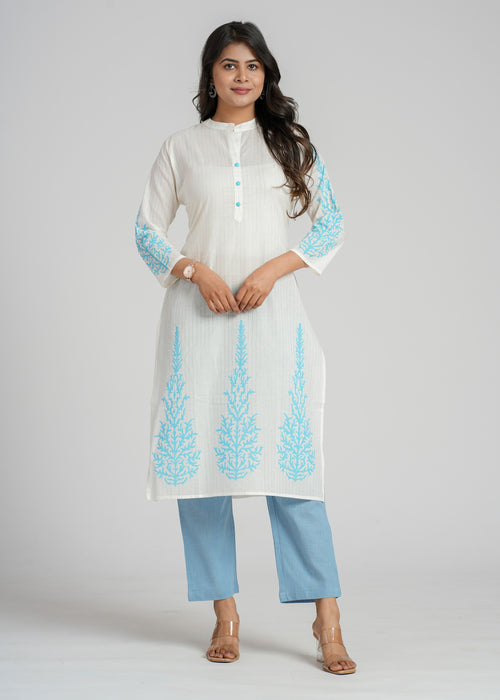 White Cotton Block Printed Kurta